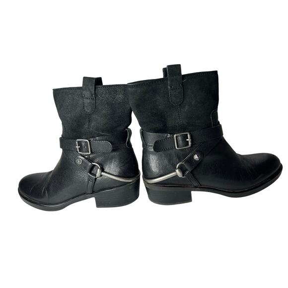 Franco Sarto Women 6.5 Beacon Black Leather Biker Boots Leather strap Buckle - Picture 1 of 11
